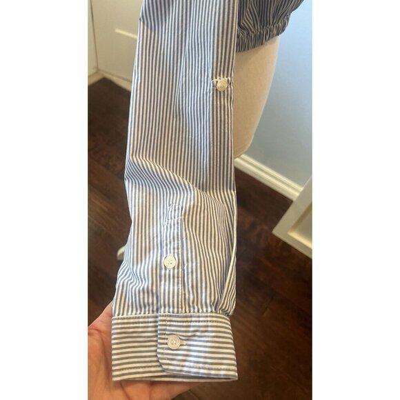 Love Tree 100% Cotton Blue White Striped Top Blouse Elastic Cropped Waist Size L - Picture 5 of 10